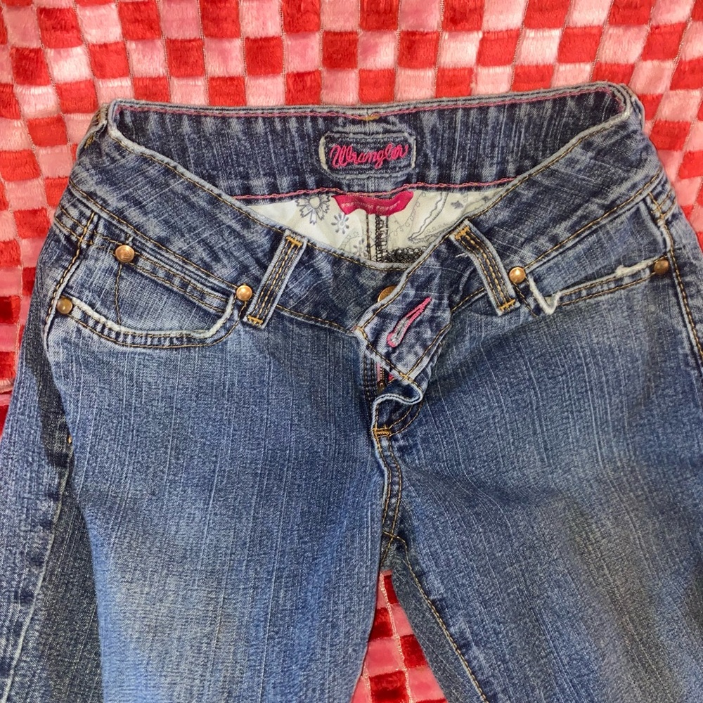 Wrangler Blue Denim with pink Stitching